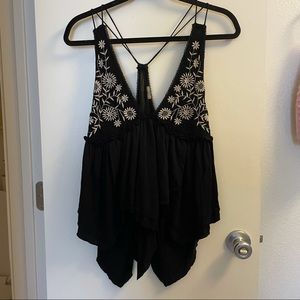 Black Flowy Floral Deep V Tank